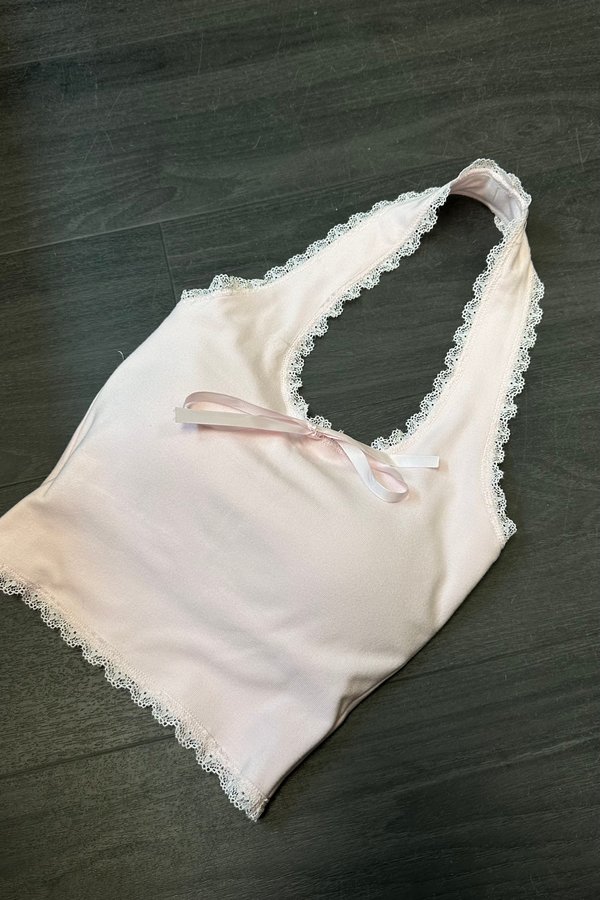 *PO2: ETA MID AUG* (BARE/BASIC) Mila Lace Trimming Halter Top in Baby Pink