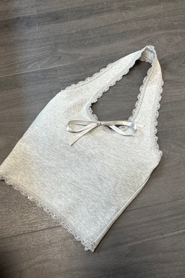 (BARE/BASIC) Mila Lace Trimming Halter Top in Light Grey
