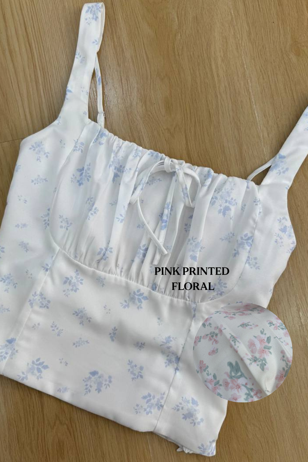 *PO: ETA MID AUG* Jolene Self Tie Ruched Top in Printed Pink Floral