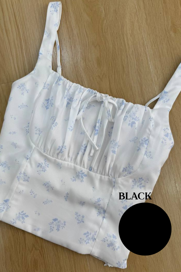 *PO: ETA MID AUG* Jolene Self Tie Ruched Top in Black