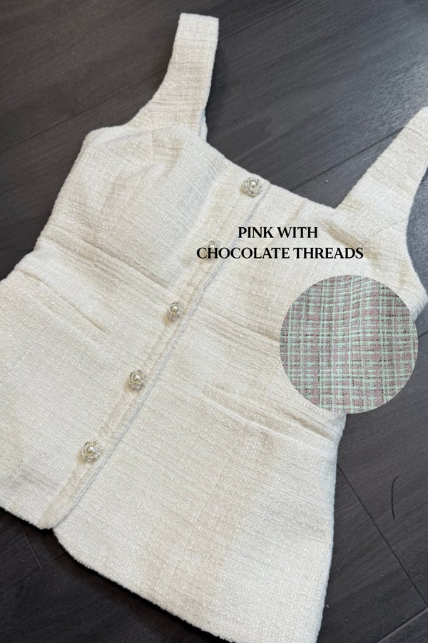 *PO: ETA MID AUG* Gendis Suede Tweed Top in Pink with Chocolate Threads