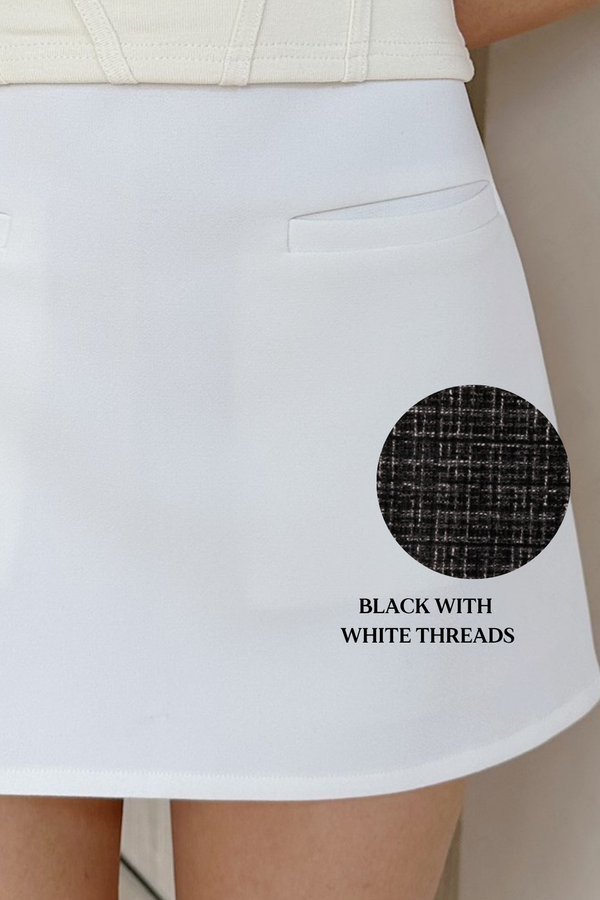 *PO: ETA MID AUG* Zaya High Waist Suede Tweed Skorts in Black with White Threads