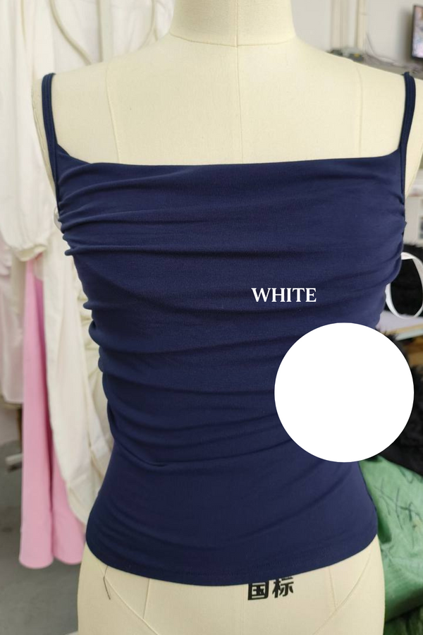 *PO: ETA END AUG* (BARE/BASIC) Ashlea Ruched Strap Top in White