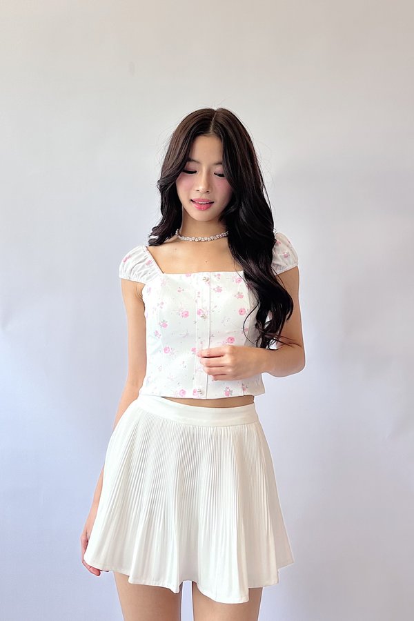 Roselle Straight Neckline Top in Pink Printed Floral
