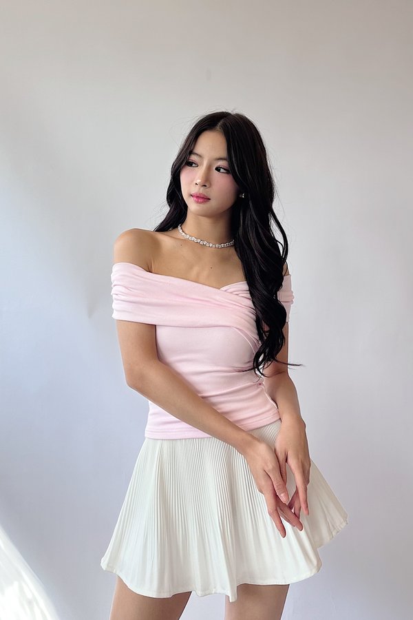 *PO: ETA MID AUG* (BARE/BASIC) Nora Off Shoulder Top in Baby Pink
