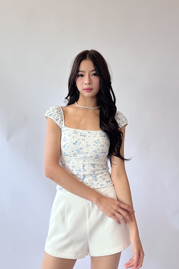 (BARE/BASIC) *Limited Edition* Elsa V4 Lace Ribbon Top in Blue Printed Floral