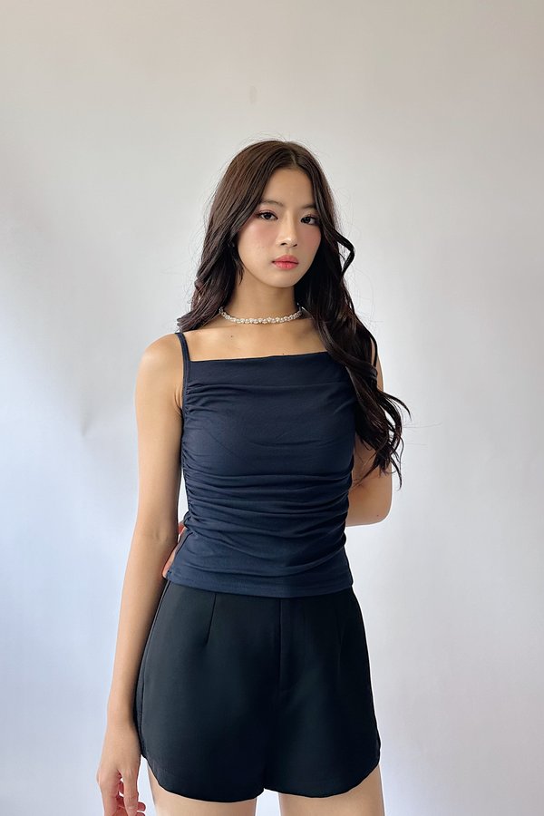 (BARE/BASIC) Ashlea Ruched Strap Top in Navy