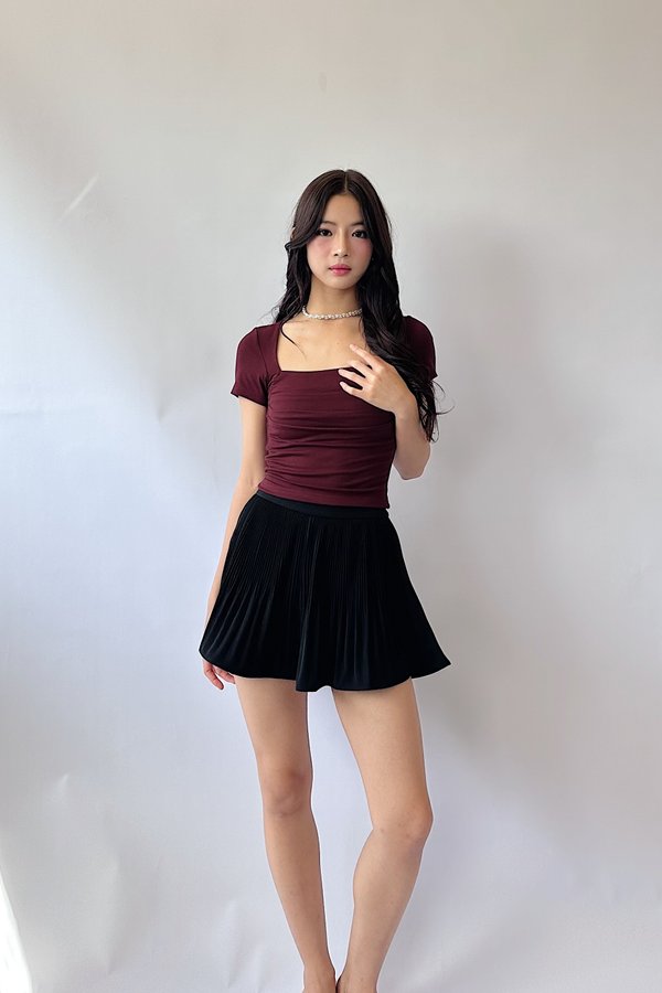 Tiana Micro Pleated Ruffles Shorts in Black