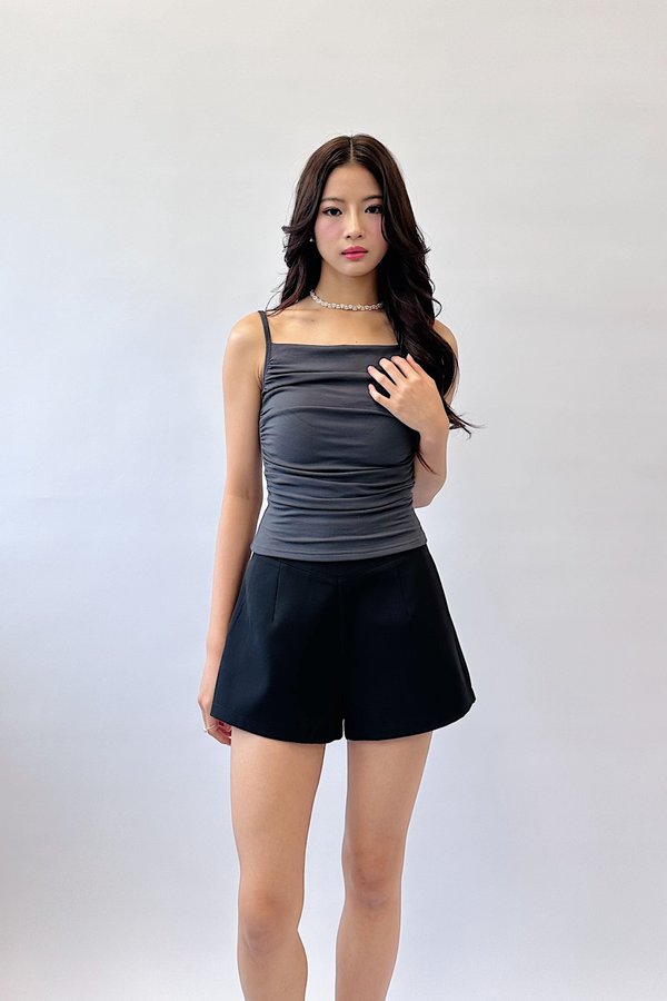 (BARE/BASIC) Ashlea Ruched Strap Top in Dark Grey