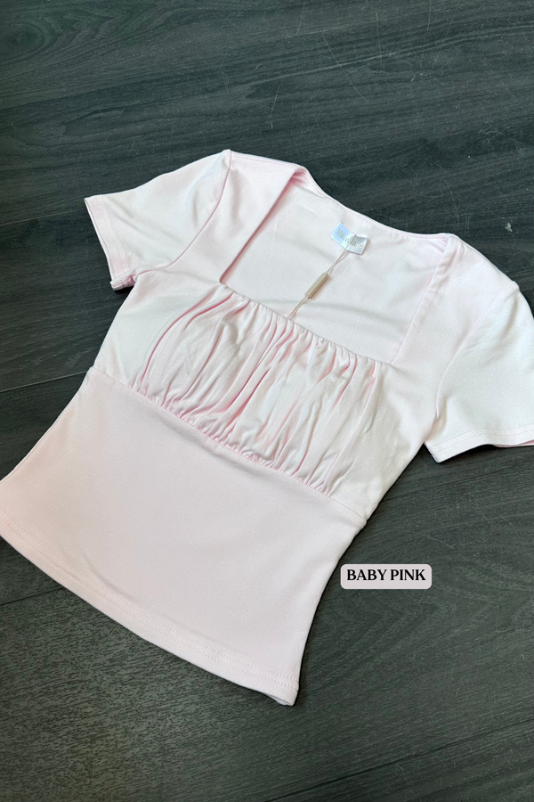 (BARE/BASIC) Imnida Straight Neckline Ruched Top