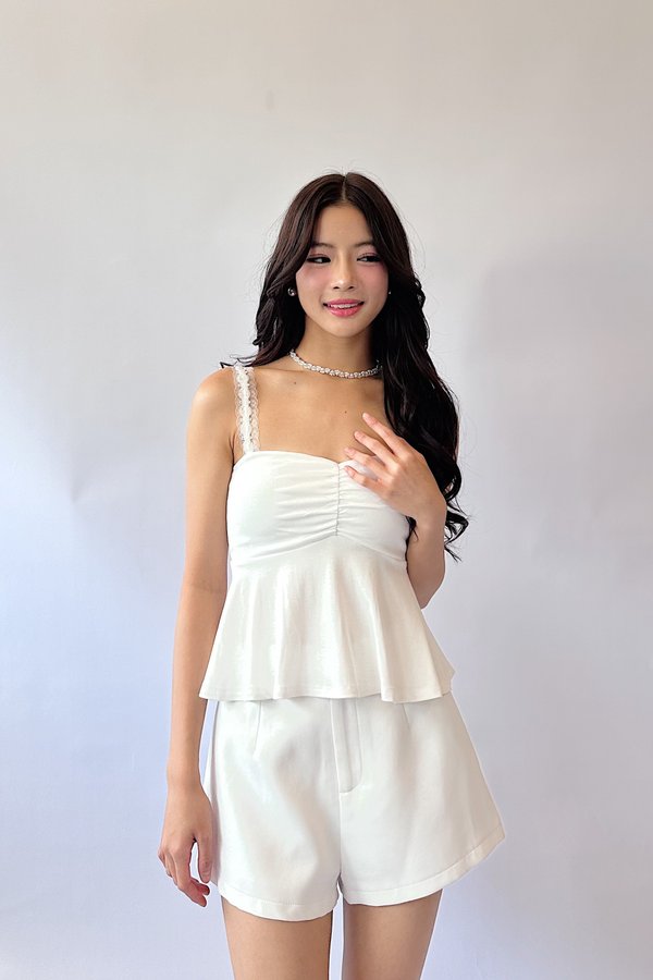 (BARE/BASIC) Lumi Babydoll Lace Strap Top in Off White