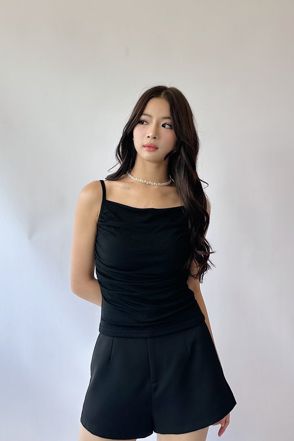 (BARE/BASIC) Ashlea Ruched Strap Top in Black