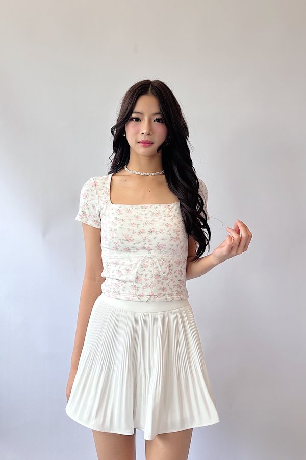(BARE/BASIC) *Limited Edition* Elsa V2 Lace Ribbon Sleeved Top in Pink Printed Floral