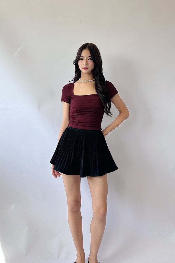 Tiana Micro Pleated Ruffles Shorts in Black