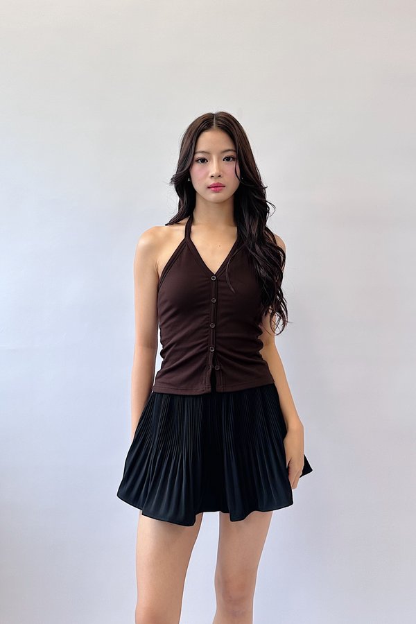 (BARE/BASIC) Harper Halter Neck Top in Chocolate