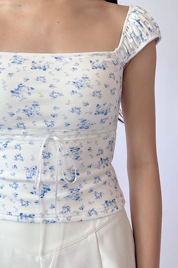 (BARE/BASIC) *Limited Edition* Elsa V4 Lace Ribbon Top in Blue Printed Floral