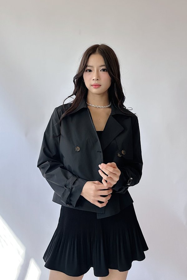 Nira Cropped Trench Coat in Black