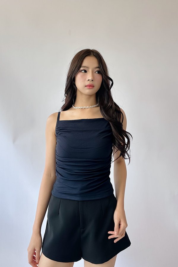(BARE/BASIC) Ashlea Ruched Strap Top in Navy