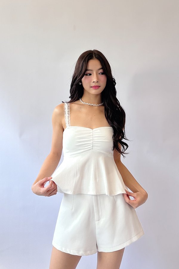 (BARE/BASIC) Lumi Babydoll Lace Strap Top in Off White