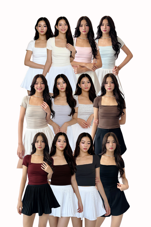(BARE/BASIC) Teresa V3 Straight Neck Ruched Sleeve Top