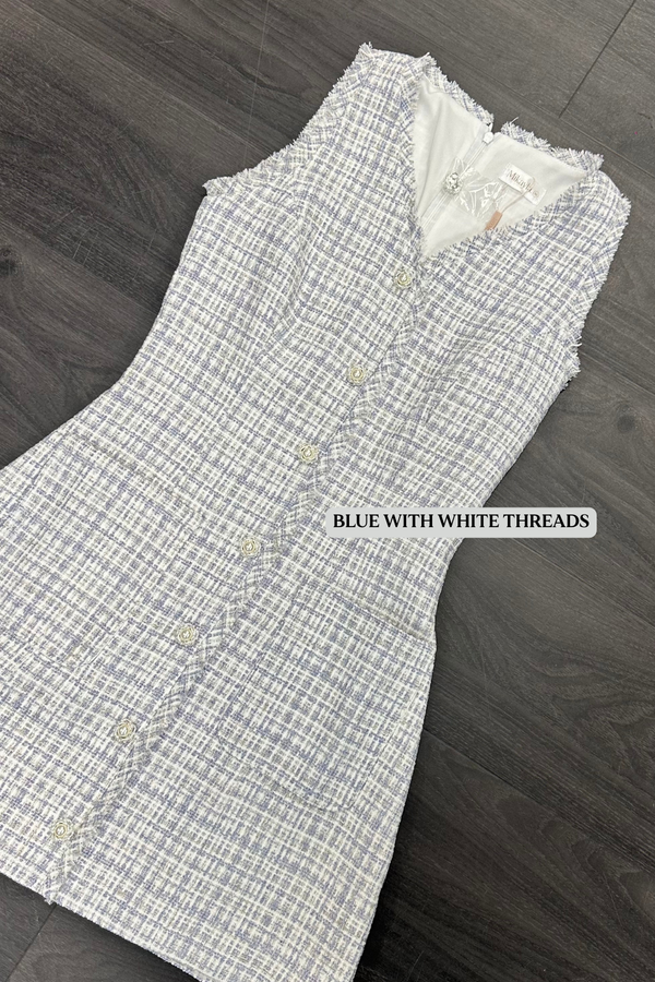 Genna Suede Tweed Camellia Pearl Button Dress