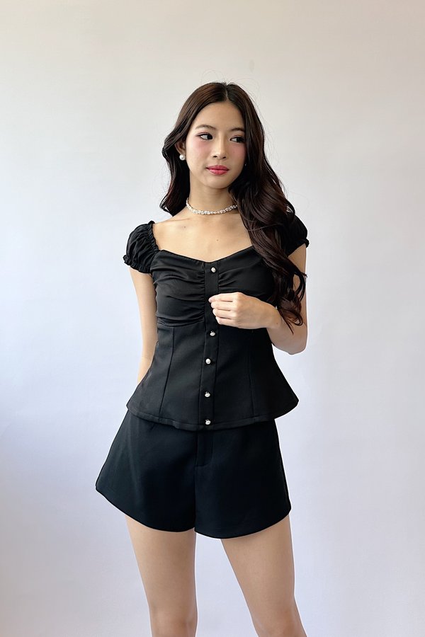 Stella Frill Long Top in Black