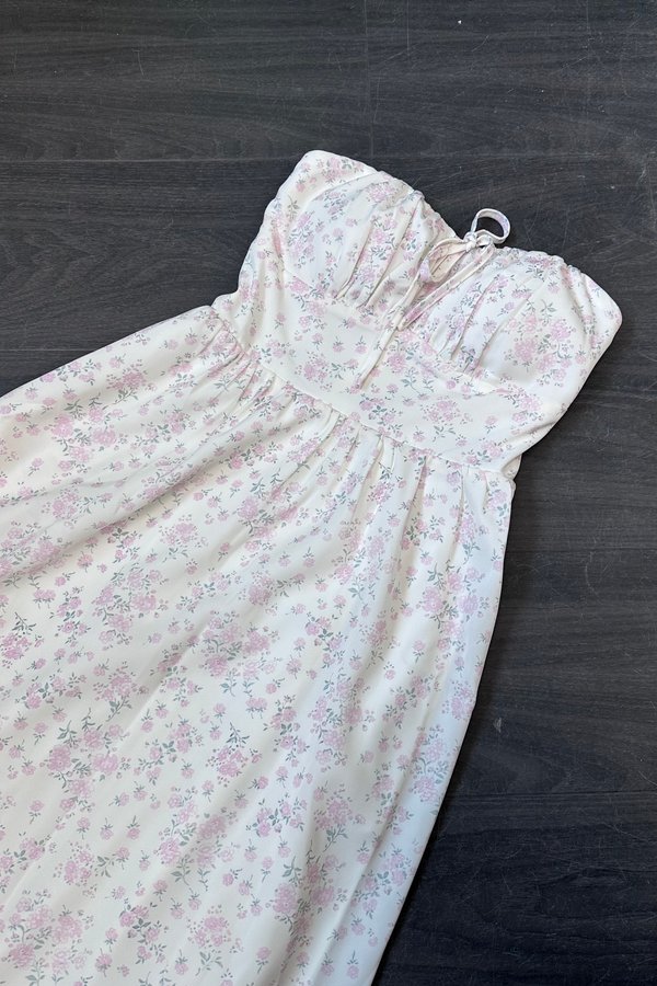 Quinn Ruched Maxi Dress in Pink Printed Floral