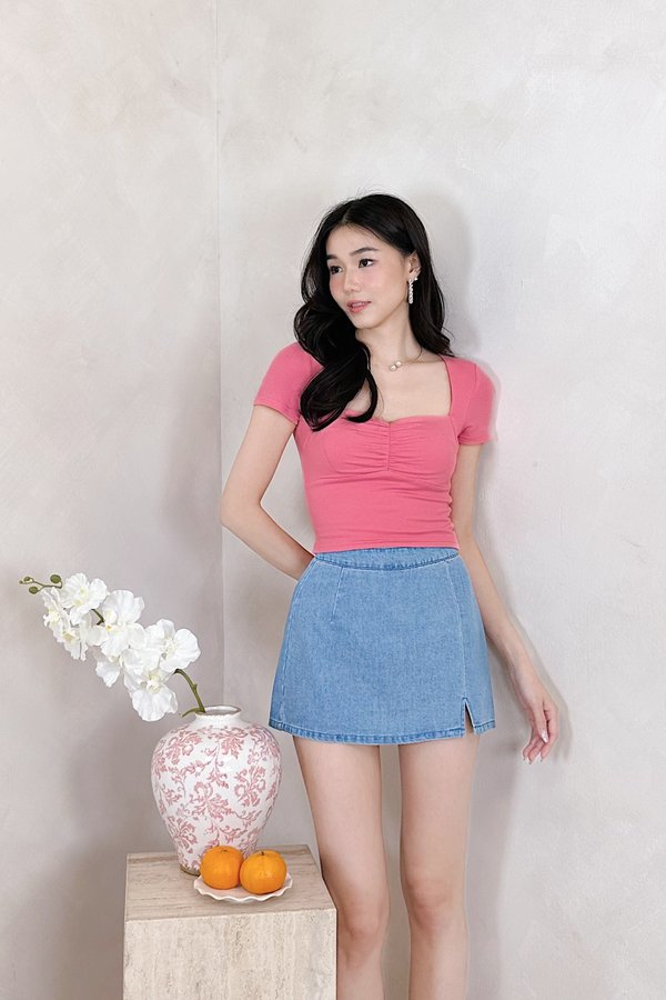 *Petite* Arianna Front Slit Denim Skorts