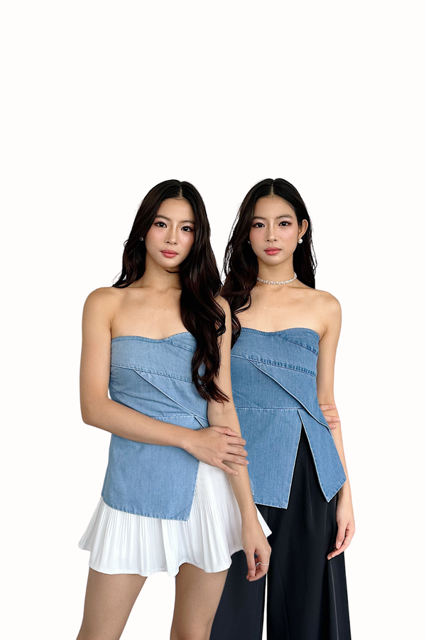 Imelda Padded Side Slit Peplum Denim Top