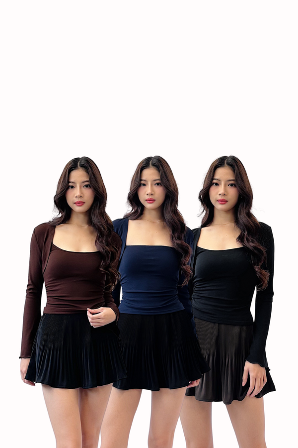 (BARE/BASIC) Yeoshin Multiway Ruched Top with Bolero Cardigan