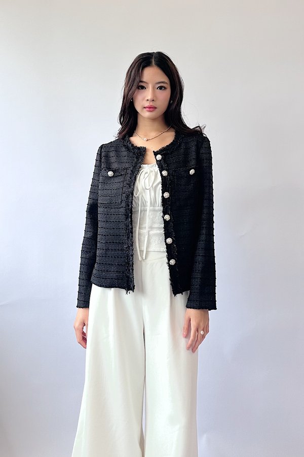 Jessie Suede Tweed Blazer in Black