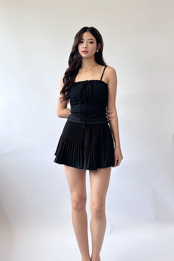 (BARE/BASIC) Ember Front Tie Lace Top in Black