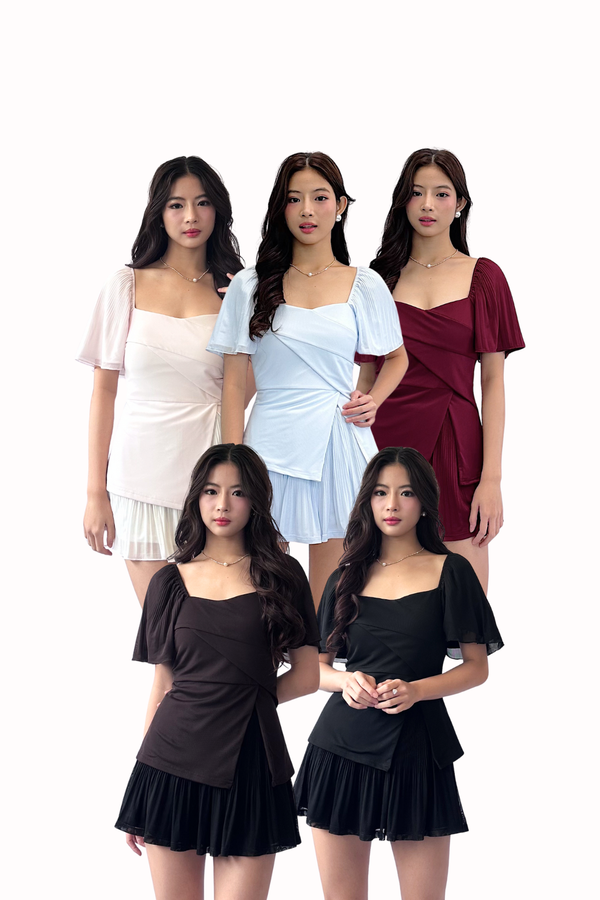 *PO: ETA EARLY DEC* (PREMIUM ICE MESH) Imelda Padded Side Slit Pleated Sleeve Mesh Top