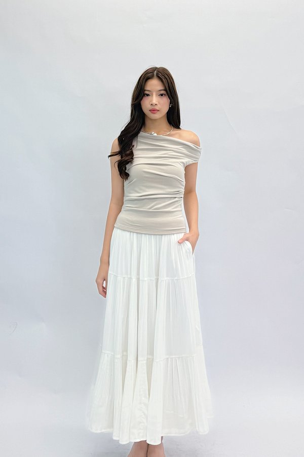 (PREMIUM PLEATS) Tiana Tiered Pleated Midi Skirt