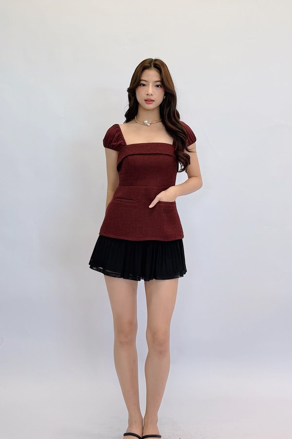 Nadi Tweed Longline Cap Mesh Sleeve Top