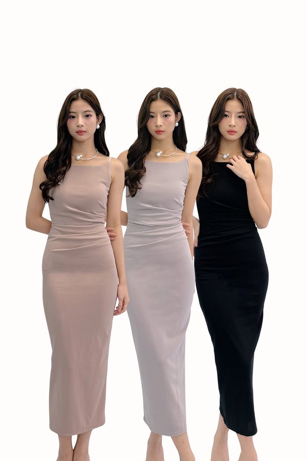 Esther Boatneck Ruched Midi Dress