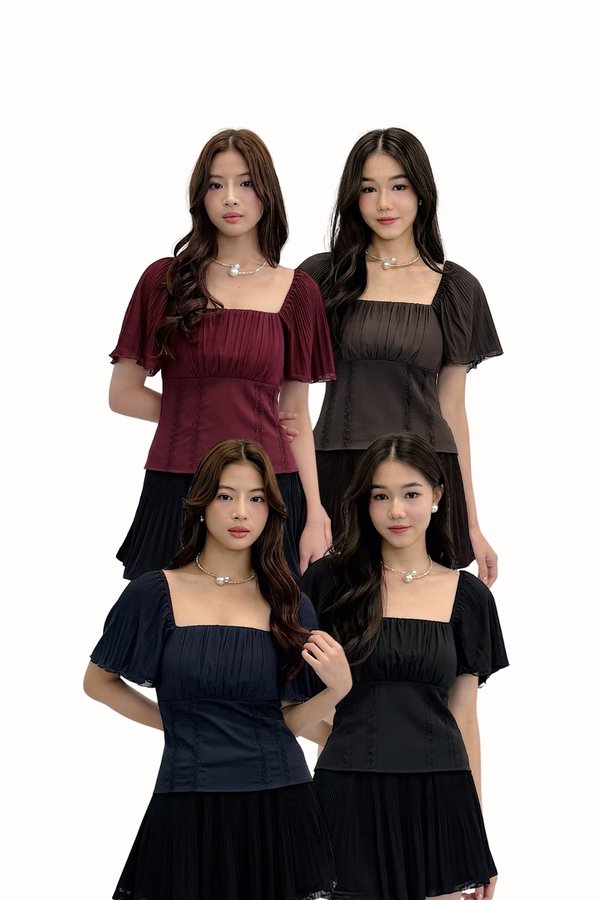 (QUEEN OF TEXTURES) Kaela V2 Lace Pleated Sleeve Mesh Top