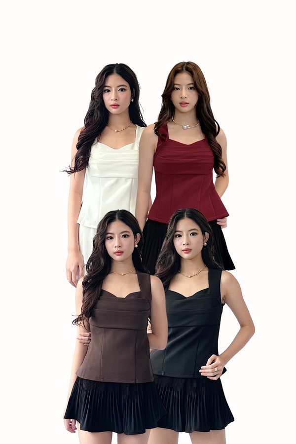 *PREORDER* Nadine Sweetheart Neckline Pleated Long Top