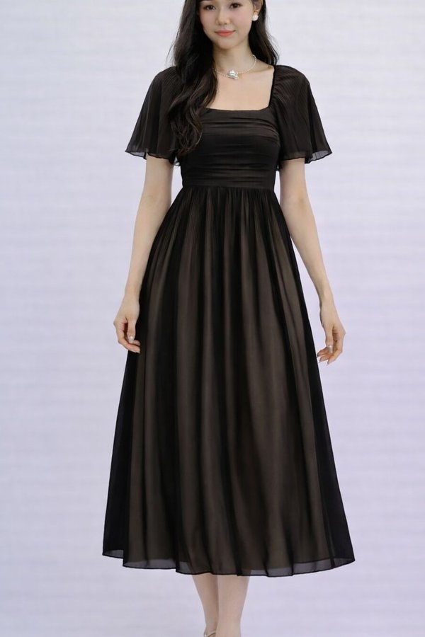 *PREORDER* (PREMIUM ICE MESH) Ora Mesh Pleated Sleeve Midi Dress