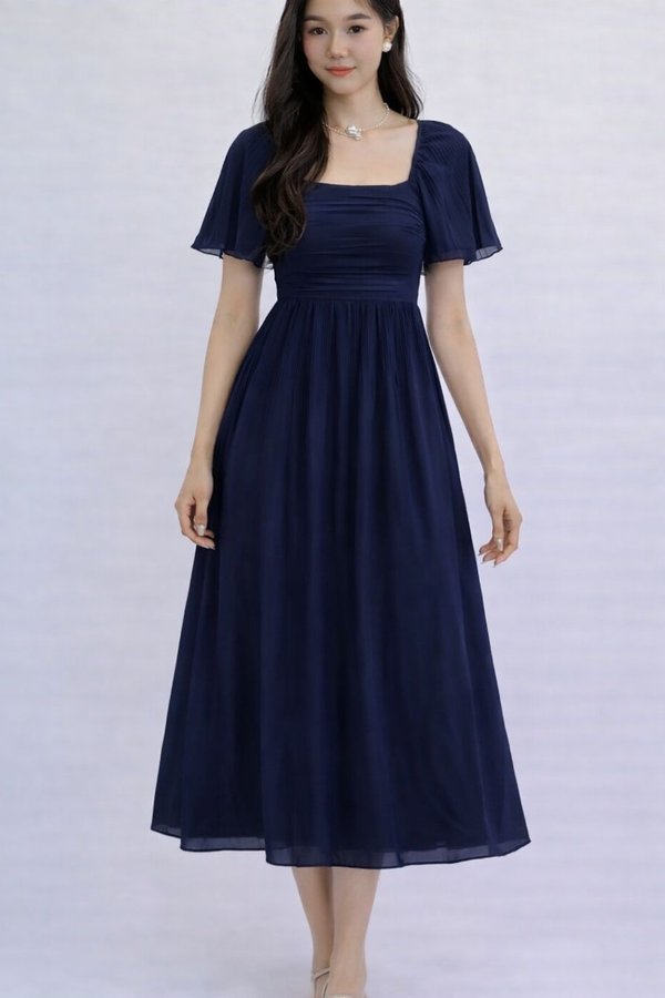 *PREORDER* (PREMIUM ICE MESH) Ora Mesh Pleated Sleeve Midi Dress