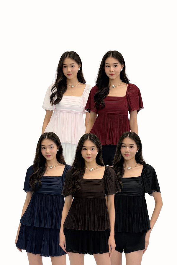 *PO: ETA MID DEC* (PREMIUM ICE MESH) Ora Mesh Babydoll Pleated Sleeve Top