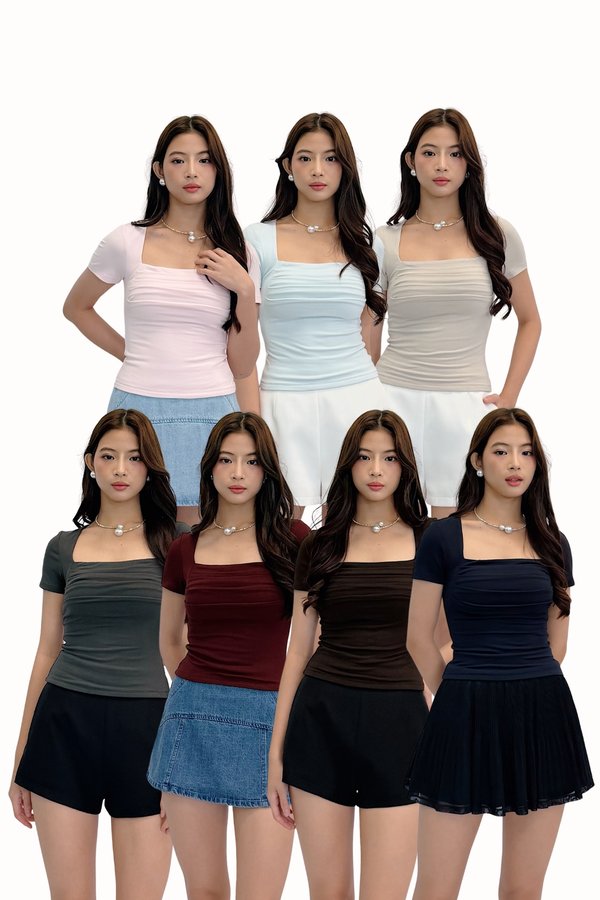 *PREORDER* (PREMIUM/BARE) Teresa V4 Straight Neck Ruched Sleeve Top