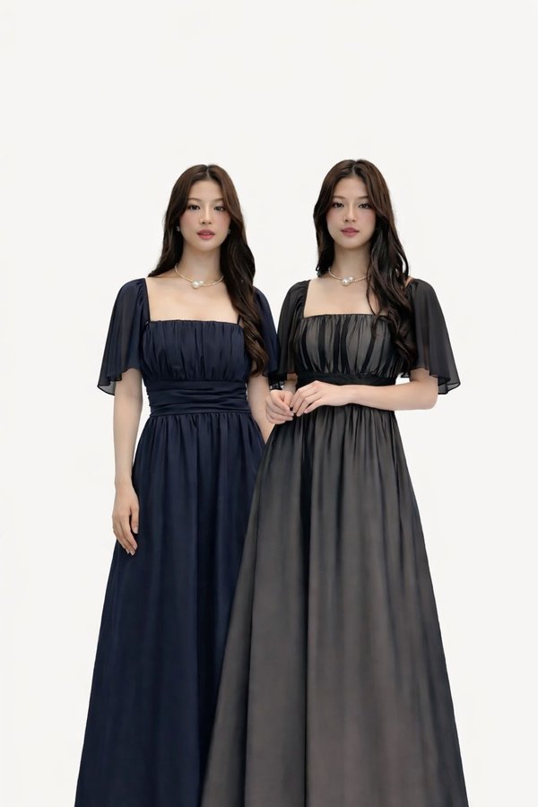 *PREORDER* Qira Tencel Chiffon Ruched Sleeve Maxi Dress