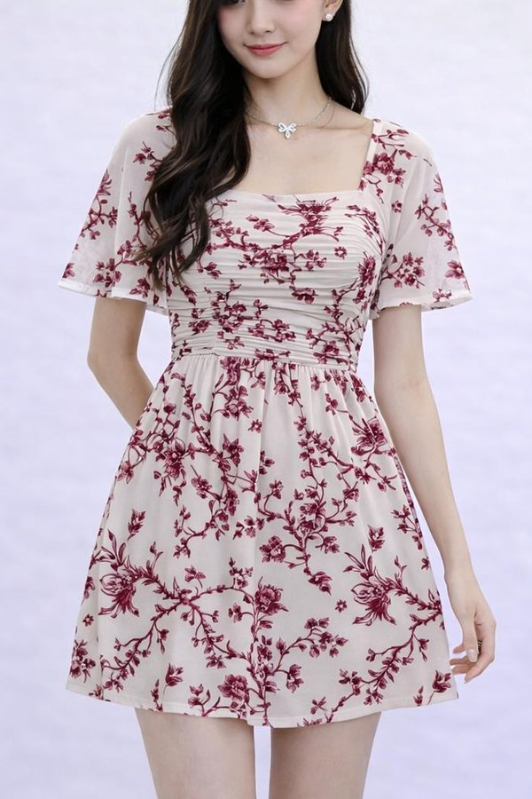 *PREORDER* (PREMIUM ICE MESH) NICOLECHOWWW X MIKAYLA Tiana Mesh Pleated Sleeve Mini Dress