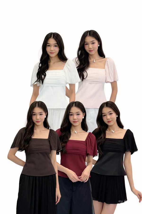 *PO: ETA MID DEC* (QUEEN OF TEXTURES) Yvette Mesh Ruched Pleated Sleeve Top