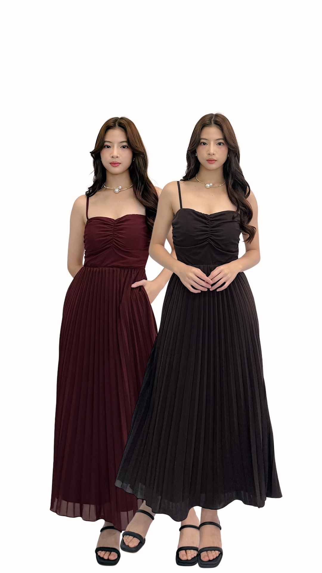 QUEEN OF TEXTURES) Isel Sweetheart Ruched Pleated Maxi Dress | Mikayla
