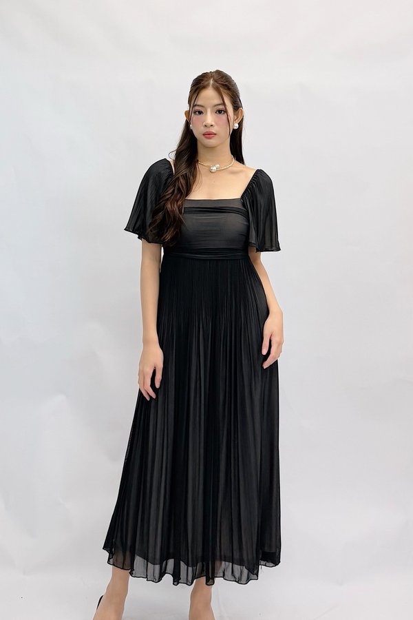 *PREORDER* (PREMIUM ICE MESH) Ora Mesh Pleated Sleeve Midi Dress