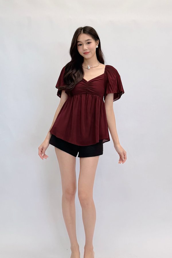 Shufu Babydoll Chiffon Pleated Sleeve Top