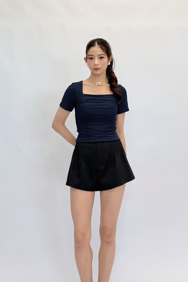 *PREORDER* (PREMIUM ICE MESH) Teresa Straight Neck Ruched Sleeve Mesh Top