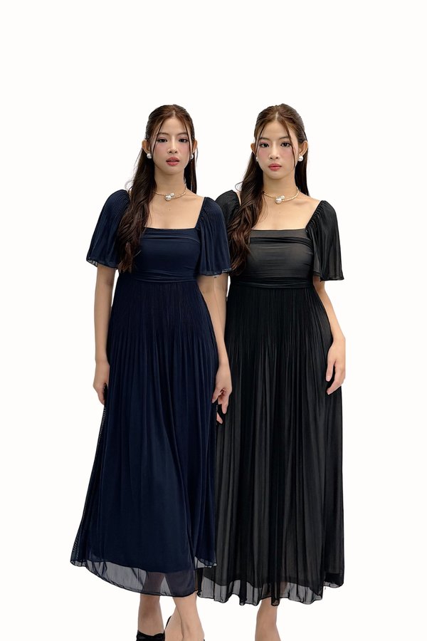 *PREORDER* (PREMIUM ICE MESH) Ora Mesh Pleated Sleeve Midi Dress